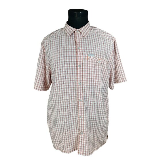 Columbia Men's Pink Orange Black Check Short Sleeve Button Front Shirt Large - Picture 2 of 8